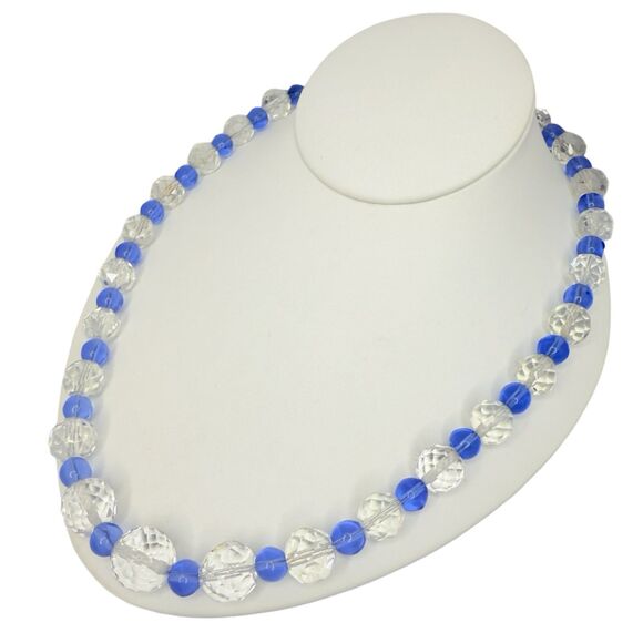VTG Blue Crystal Glass Beaded Necklace 22” Faceted Graduated Formal Jewelry - Picture 2 of 14